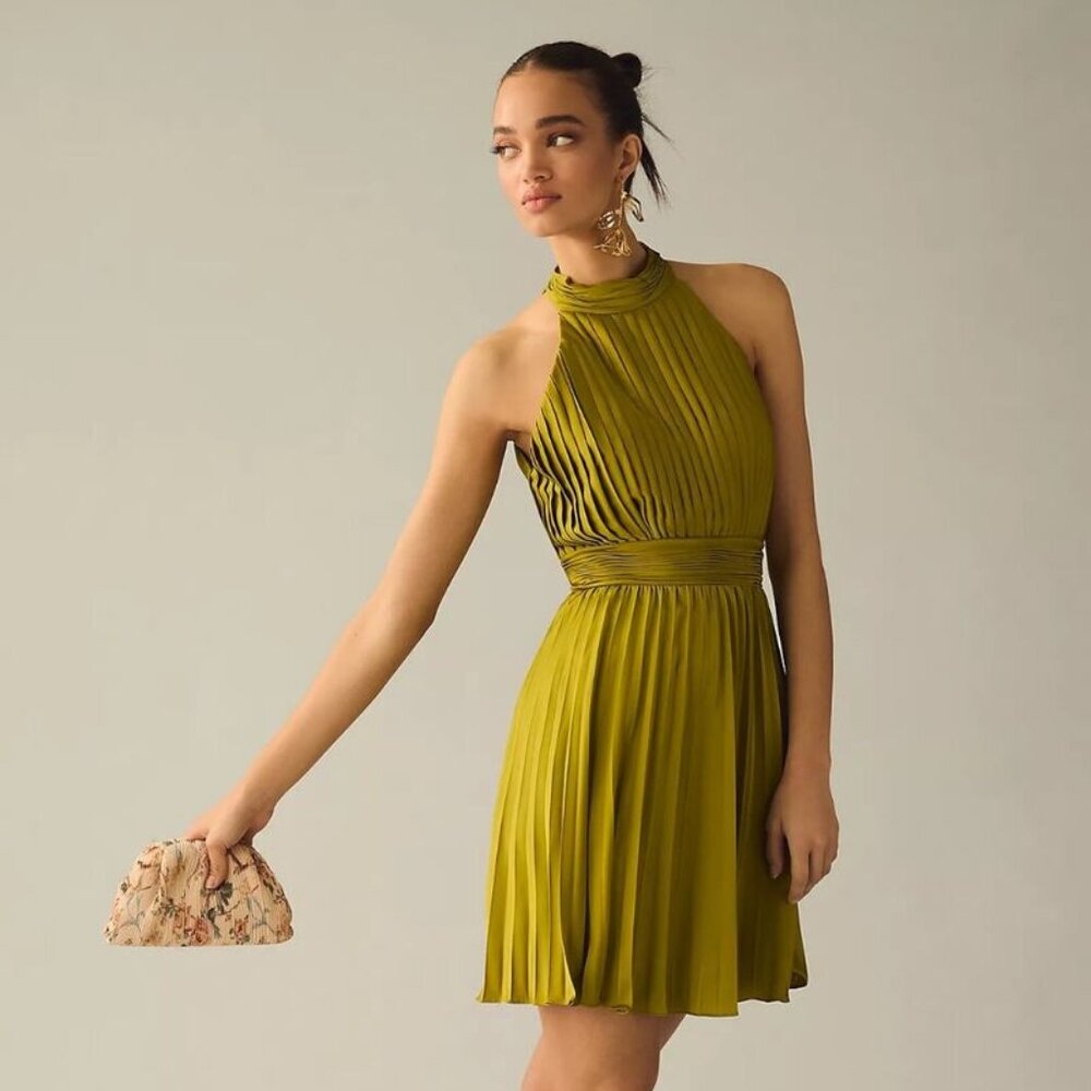 Ieena for Mac Duggal Pleated Halter Mini Dress Size 0